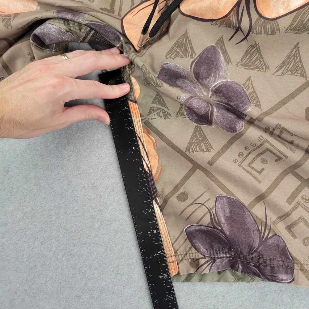 Hurley Board Shorts Mens 34 Olive Orange Floral Embroidered Logo Y2K
